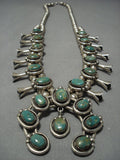 Quality!! Vintage Native American Jewelry Navajo Sterling Silver Green Turquoise Squash Blossom Necklace-Nativo Arts