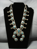 Quality Vintage Native American Jewelry Navajo Sterling Silver Turquoise Squash Blossom Necklace Old-Nativo Arts