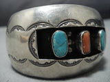 Quality Vintage Native American Jewelry Navajo Turquoise Coral Sterling Silver Cuff Bracelet Old-Nativo Arts