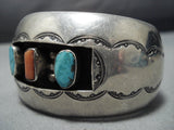 Quality Vintage Native American Jewelry Navajo Turquoise Coral Sterling Silver Cuff Bracelet Old-Nativo Arts