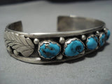 Quality Vintage Native American Jewelry Navajo Turquoise Sterling Silver Leaf Bracelet-Nativo Arts