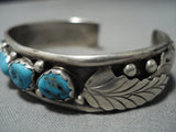 Quality Vintage Native American Jewelry Navajo Turquoise Sterling Silver Leaf Bracelet-Nativo Arts