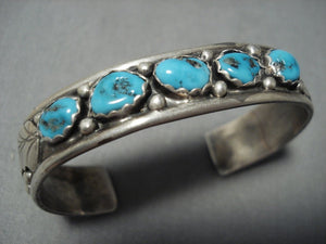 Quality Vintage Native American Jewelry Navajo Turquoise Sterling Silver Leaf Bracelet-Nativo Arts
