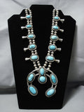 Quality!! Vintage Native American Jewelry Navajo Turquoise Sterling Silver Squash Blossom Necklace-Nativo Arts