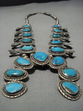 Quality Vintage Native American Jewelry Navajo Turquoise Sterling Silver Squash Blossom Necklace-Nativo Arts