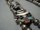 Quality Vintage Native American Jewelry Zuni Turquoise Sterling Silver Squash Blossom Necklace Old-Nativo Arts