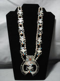 Quality Vintage Native American Jewelry Zuni Turquoise Sterling Silver Squash Blossom Necklace Old-Nativo Arts