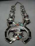 Quality Vintage Native American Jewelry Zuni Turquoise Sterling Silver Squash Blossom Necklace Old-Nativo Arts