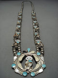 Quality Vintage Native American Jewelry Zuni Turquoise Sterling Silver Squash Blossom Necklace-Nativo Arts