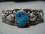 Quality Vintage Native American Navajo Blue Turquoise Sterling Silver Leaves Bracelet Old-Nativo Arts