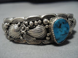 Quality Vintage Native American Navajo Blue Turquoise Sterling Silver Leaves Bracelet Old-Nativo Arts