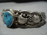 Quality Vintage Native American Navajo Blue Turquoise Sterling Silver Leaves Bracelet Old-Nativo Arts
