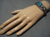 Quality Vintage Native American Navajo Blue Turquoise Sterling Silver Leaves Bracelet Old-Nativo Arts