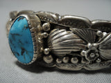 Quality Vintage Native American Navajo Blue Turquoise Sterling Silver Leaves Bracelet Old-Nativo Arts