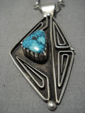 Quality Vintage Native American Navajo Gilbert Turquoise Sterling Silver Geometric Necklace Old-Nativo Arts