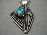 Quality Vintage Native American Navajo Gilbert Turquoise Sterling Silver Geometric Necklace Old-Nativo Arts