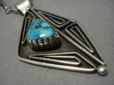 Quality Vintage Native American Navajo Gilbert Turquoise Sterling Silver Geometric Necklace Old-Nativo Arts