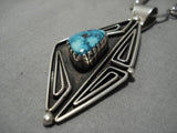 Quality Vintage Native American Navajo Gilbert Turquoise Sterling Silver Geometric Necklace Old-Nativo Arts