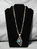 Quality Vintage Native American Navajo Gilbert Turquoise Sterling Silver Geometric Necklace Old-Nativo Arts