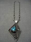 Quality Vintage Native American Navajo Gilbert Turquoise Sterling Silver Geometric Necklace Old-Nativo Arts