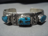 Quality Vintage Native American Navajo Triple Turquoise Sterling Silver Bracelet Cuff Old-Nativo Arts