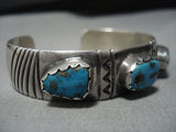 Quality Vintage Native American Navajo Triple Turquoise Sterling Silver Bracelet Cuff Old-Nativo Arts