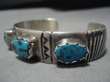Quality Vintage Native American Navajo Triple Turquoise Sterling Silver Bracelet Cuff Old-Nativo Arts