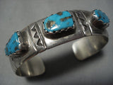 Quality Vintage Native American Navajo Triple Turquoise Sterling Silver Bracelet Cuff Old-Nativo Arts