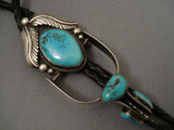 Quality Vintage Navajo 1960's Turquoise Native American Jewelry Silver Leaf Bolo Tie Old-Nativo Arts
