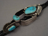 Quality Vintage Navajo 1960's Turquoise Native American Jewelry Silver Leaf Bolo Tie Old-Nativo Arts