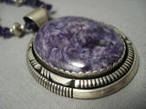 Quality Vintage Navajo **big Amethyst** Sterling Native American Jewelry Silver Necklace-Nativo Arts