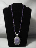 Quality Vintage Navajo **big Amethyst** Sterling Native American Jewelry Silver Necklace-Nativo Arts