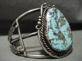 Quality Vintage Navajo Blue Spider Turquoise Native American Jewelry Silver Leaf Bracelet Old-Nativo Arts