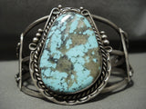 Quality Vintage Navajo Blue Spider Turquoise Native American Jewelry Silver Leaf Bracelet Old-Nativo Arts