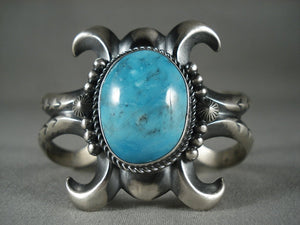 Quality Vintage Navajo 'Deep Blue Turquoise' Native American Jewelry Silver Bracelet-Nativo Arts