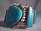 Quality Vintage Navajo Deep Blue Turquoise Native American Jewelry Silver Swirling Bracelet-Nativo Arts