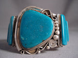Quality Vintage Navajo Deep Blue Turquoise Native American Jewelry Silver Swirling Bracelet-Nativo Arts