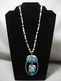 Quality Vintage Navajo Domed Bisbee Turquoise Native American Jewelry Silver Necklace-Nativo Arts