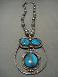 Quality Vintage Navajo Domed Bisbee Turquoise Native American Jewelry Silver Necklace-Nativo Arts