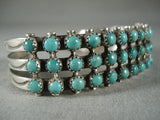 Quality Vintage Navajo 'Green Snake Eye' Turquoise Native American Jewelry Silver Bracelet-Nativo Arts