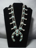 Quality!! Vintage Navajo Green Turquoise Sterling Native American Jewelry Silver Squash Blossom Necklace-Nativo Arts