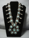 Quality!! Vintage Navajo Green Turquoise Sterling Native American Jewelry Silver Squash Blossom Necklace-Nativo Arts