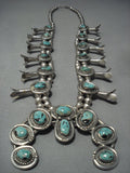 Quality Vintage Navajo Green Turquoise Sterling Native American Jewelry Silver Squash Blossom Necklace-Nativo Arts