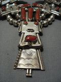 Quality Vintage Navajo Native American Jewelry jewelry Coral Kachina Sterling Silver Squash Blossom Necklace-Nativo Arts