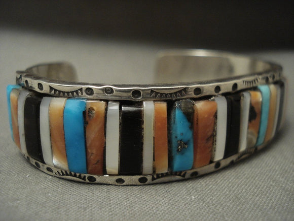 Quality Vintage Navajo Old Morenci Turquoise Shell Navajo Native American Jewelry Silver Bracelet-Nativo Arts