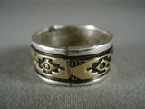 Quality Vintage Navajo 'Rug Works' Gold Native American Jewelry Silver Ring-Nativo Arts