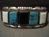 Quality Vintage Navajo 'Stepping Stone' Blue Diamond Turquoise Native American Jewelry Silver Bracelet-Nativo Arts