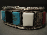 Quality Vintage Navajo 'Stepping Stone' Blue Diamond Turquoise Native American Jewelry Silver Bracelet-Nativo Arts