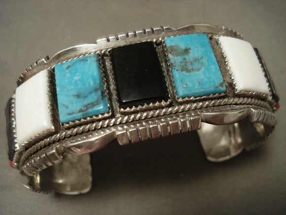 Quality Vintage Navajo 'Stepping Stone' Blue Diamond Turquoise Native American Jewelry Silver Bracelet-Nativo Arts