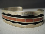 Quality Vintage Zuni Thick Coral Sterling Native American Jewelry Silver Bracelet-Nativo Arts